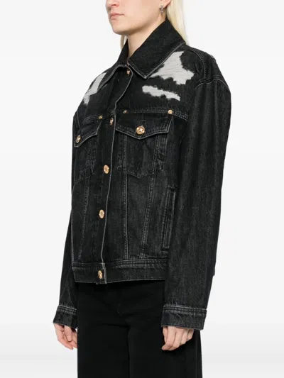 Versace Cotton Denim Jacket In Black