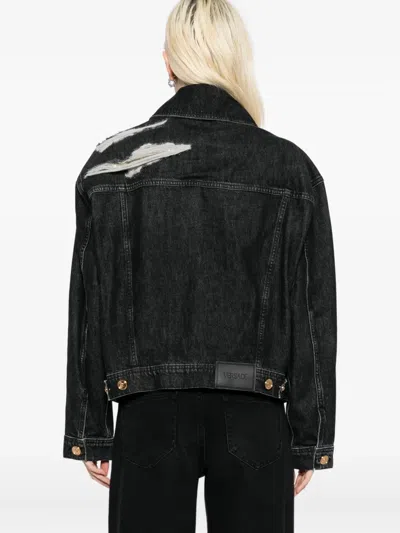 Versace Cotton Denim Jacket In Black