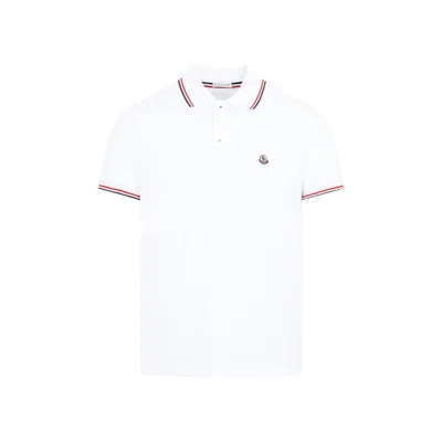 Moncler Classic White Cotton Polo With Signature Tri-color Trim