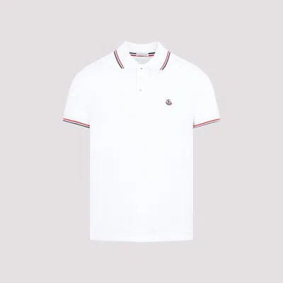 Moncler Classic White Cotton Polo With Signature Tri-color Trim