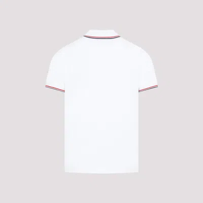 Moncler Classic White Cotton Polo With Signature Tri-color Trim