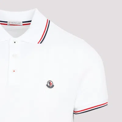 Moncler Classic White Cotton Polo With Signature Tri-color Trim