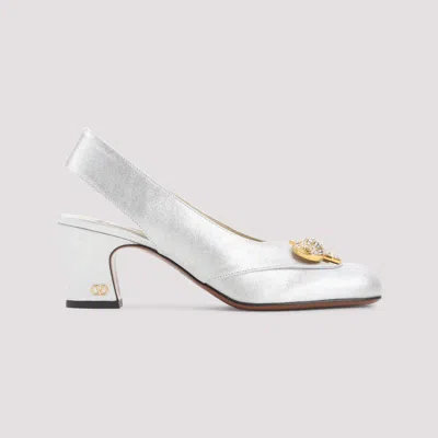 Valentino Block Heel Embellished Slingback Square Toe Pumps