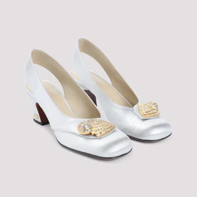 Valentino Block Heel Embellished Slingback Square Toe Pumps