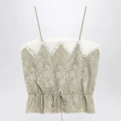 Chloé Light Green Silk Jacquard Top With Roses