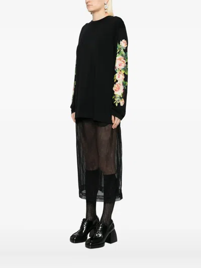 Simone Rocha Black Rose Bouquet Long Sleeve T-shirt In Black