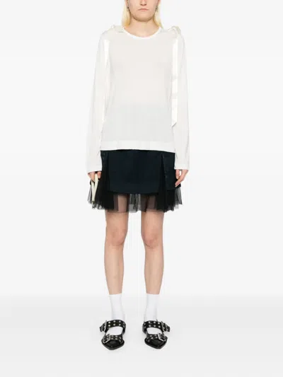 Simone Rocha Off-white Bow Ribbon Tail Long Sleeve T-shirt In White