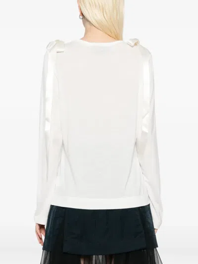 Simone Rocha Off-white Bow Ribbon Tail Long Sleeve T-shirt In White