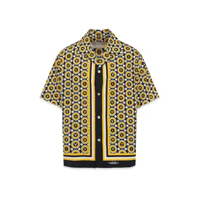 Valentino Bowling Shirt With Bulles Royales Print In Yellow