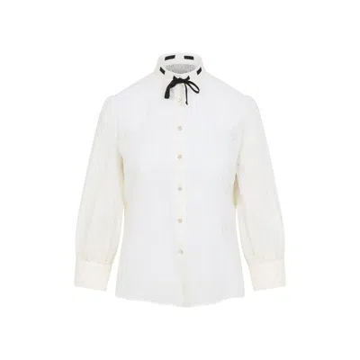 Valentino Daisy Polka-dot Sangallo Button-down Shirt In Neutral
