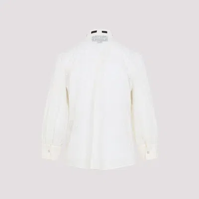 Valentino Daisy Polka-dot Sangallo Button-down Shirt In Neutral