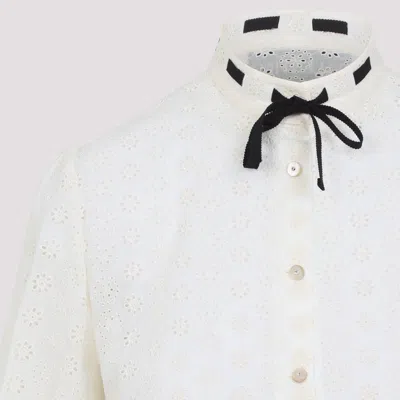 Valentino Daisy Polka-dot Sangallo Button-down Shirt In Neutral