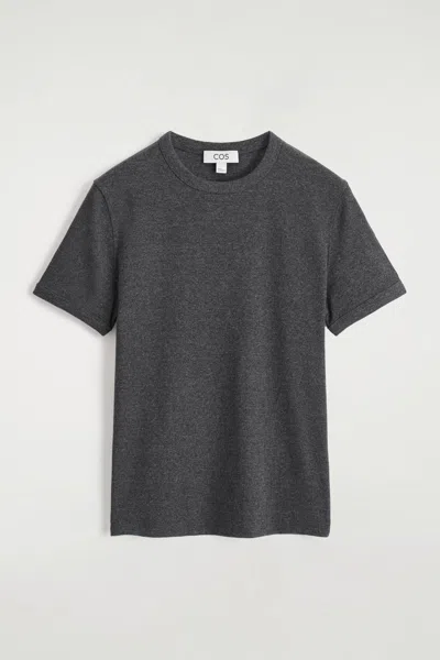 Cos Slim Ribbed Cotton T-shirt In Gray