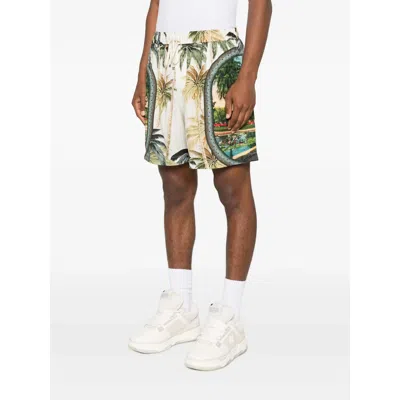 Amiri Paradise Straight-leg Printed Satin Drawstring Shorts In Gray