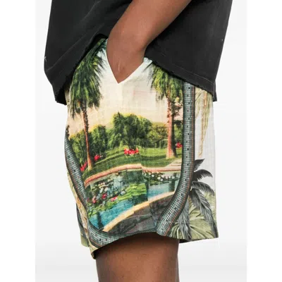 Amiri Paradise Straight-leg Printed Satin Drawstring Shorts In Gray