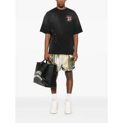 Amiri Paradise Straight-leg Printed Satin Drawstring Shorts In Gray
