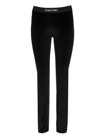 Tom Ford Stretch Lustrous Velour Signature Leggings Trousers Black In Black