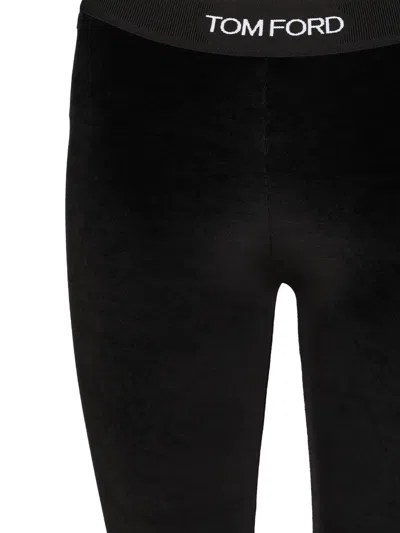 Tom Ford Stretch Lustrous Velour Signature Leggings Trousers Black In Black