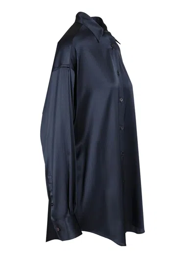 Tom Ford Stretch Silk Satin Shirt Shirts Blue In Blue