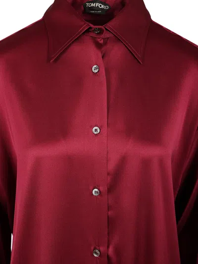 Tom Ford Stretch Silk Satin Shirt Shirts Red In Red