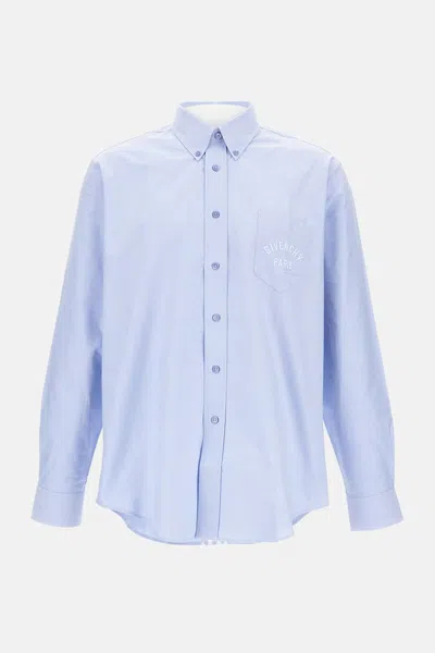 Givenchy Button-down Shirt With Pointed Collar And Embroidered Detail In Blue