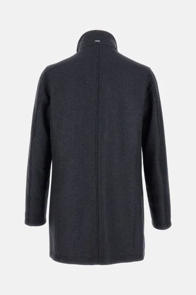 Herno High Neck Grey Wool Coat With Zip And Button Fastening In Gray