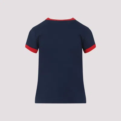 Valentino Crew Neck Cotton T-shirt With Contrast Trim In Blue