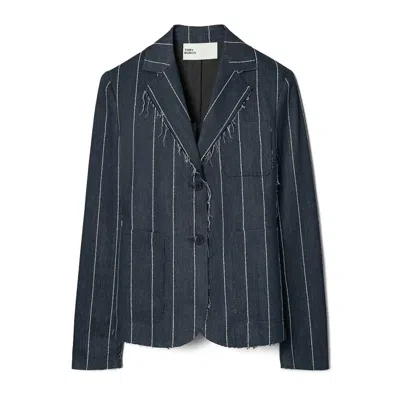 Tory Burch Striped Cotton Blazer In Blue