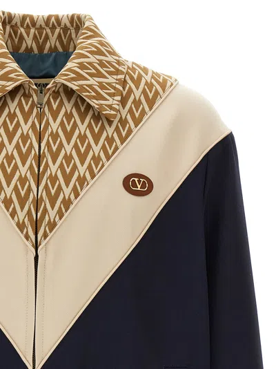 Valentino Wool And Cotton Jacket With Chevron Pattern In Multi