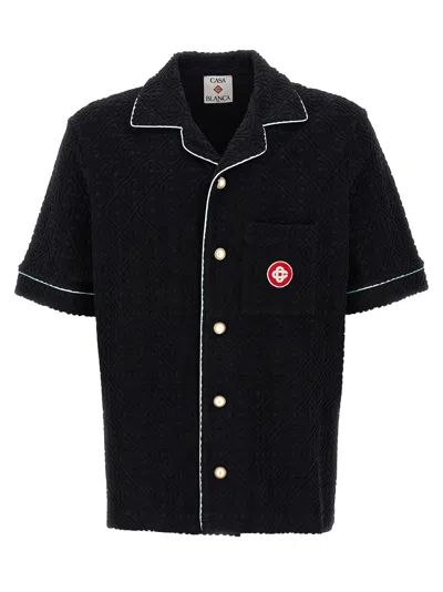 Casablanca Black Shirt With Classic Lapels And All-over Embossed Monogram In Black