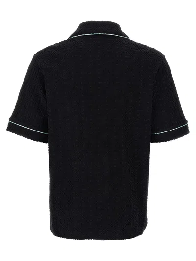 Casablanca Black Shirt With Classic Lapels And All-over Embossed Monogram In Black