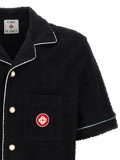 Casablanca Black Shirt With Classic Lapels And All-over Embossed Monogram In Black