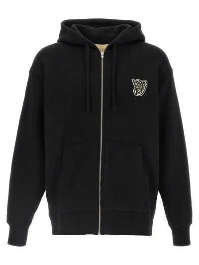 Valentino Garavani Brushed Cotton Hoodie With Vg Patch In Black