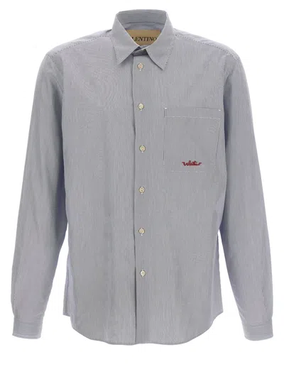 Valentino Garavani Striped Shirt Shirt And Blouse Light Blue In Gray