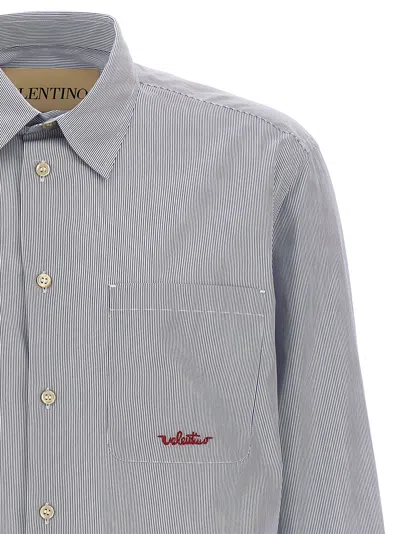 Valentino Garavani Striped Shirt Shirt And Blouse Light Blue In Gray