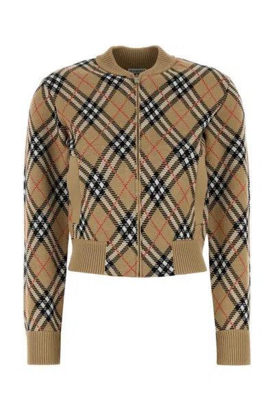 Burberry Cropped Check Knit Sweater With Ribbed Details In Multi