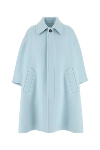 Bottega Veneta Light Blue Cashmere Coat In Blue