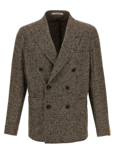 Tagliatore Textured Brown Double-breasted Wool Blend Blazer