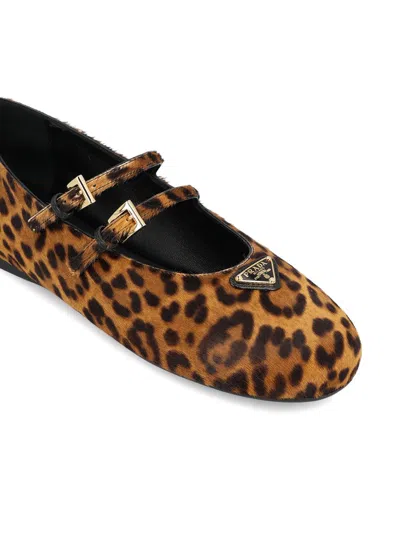 Prada Leopard-print Pony Hair Mary Jane Ballet Flats