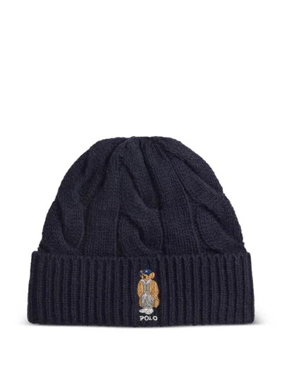 Polo Ralph Lauren Navy Blue Wool Hat In Black