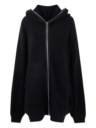 Rick Owens Oversized Black Knit Sweatshirt With Full Zip In Black