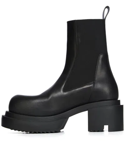 Rick Owens Womens Black Beatle Bogun Leather Heeled Boots