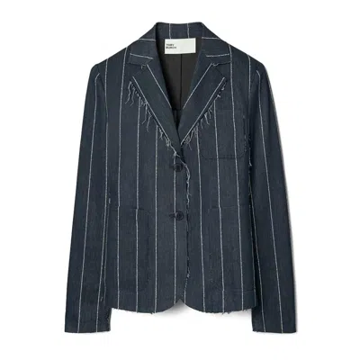 Tory Burch Striped Cotton Blazer In Blue
