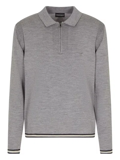 Emporio Armani Wool Polo Shirt In Gray