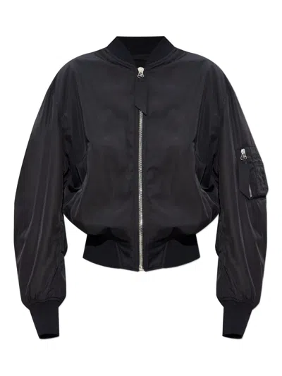 Attico Black Bomber Jacket With Front Zip Closure And One Zipped Pocket On The Sleeve In Tech Fabric Woman