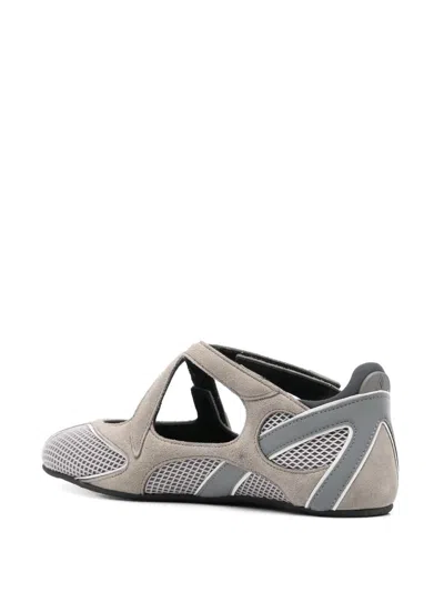Attico Nomad Grey Ballet Shoes With Criss-crossed Straps And Mesh Panels In Tech Fabric And Suede Woman In Gray