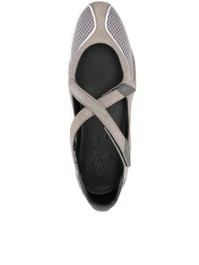 Attico Nomad Grey Ballet Shoes With Criss-crossed Straps And Mesh Panels In Tech Fabric And Suede Woman In Gray