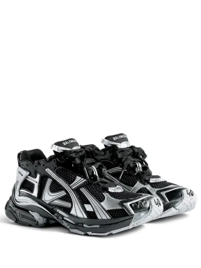 Balenciaga Mesh Runner Sneakers Embossed Size In Black