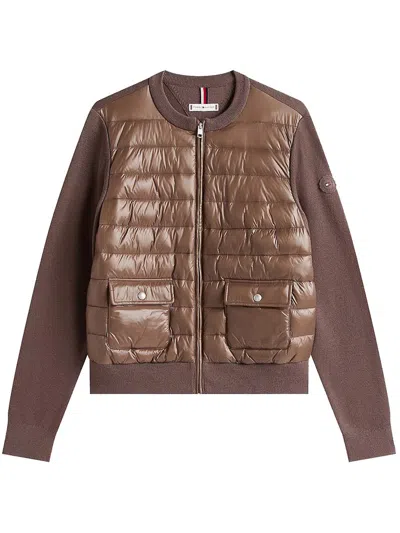 Tommy Hilfiger Knit Sleeve Ultra Light Padded Jacket In Brown