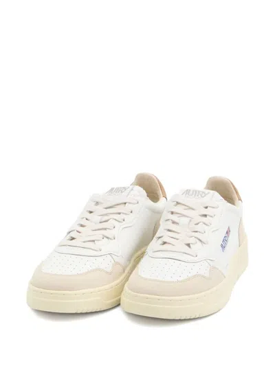 Autry White And Caramel 'medalist Low' Sneakers In Leather With Suede Inserts